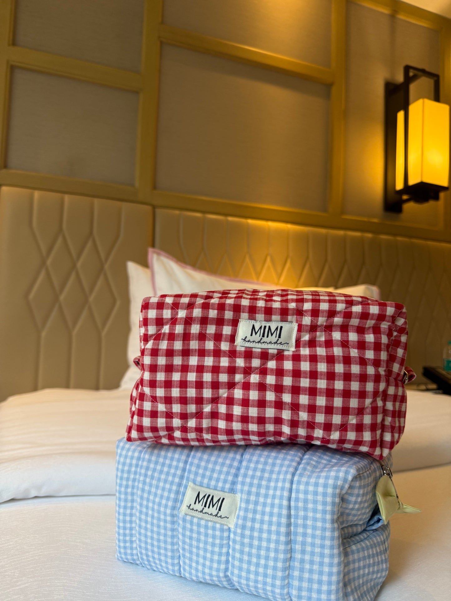 Cherry Check Boxy Pouch