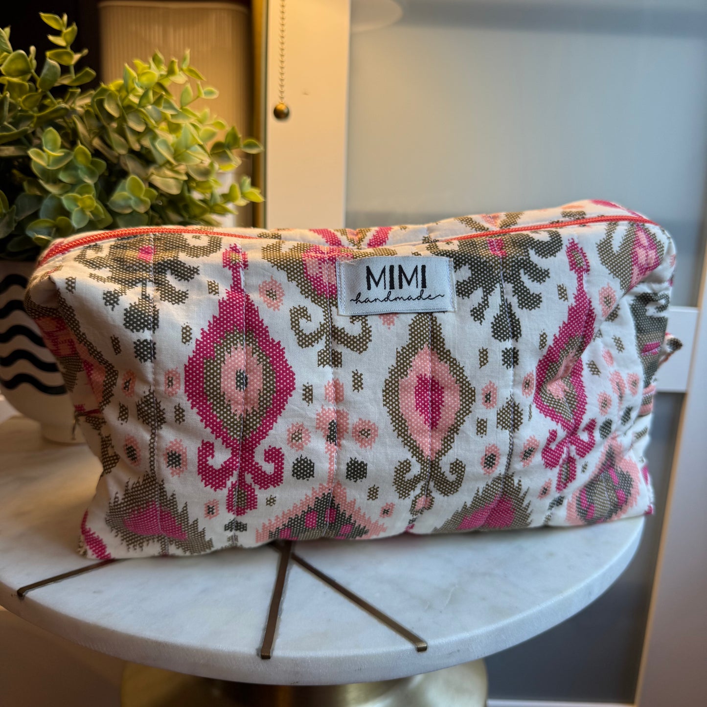 Pink Ikat Quilted Pouch
