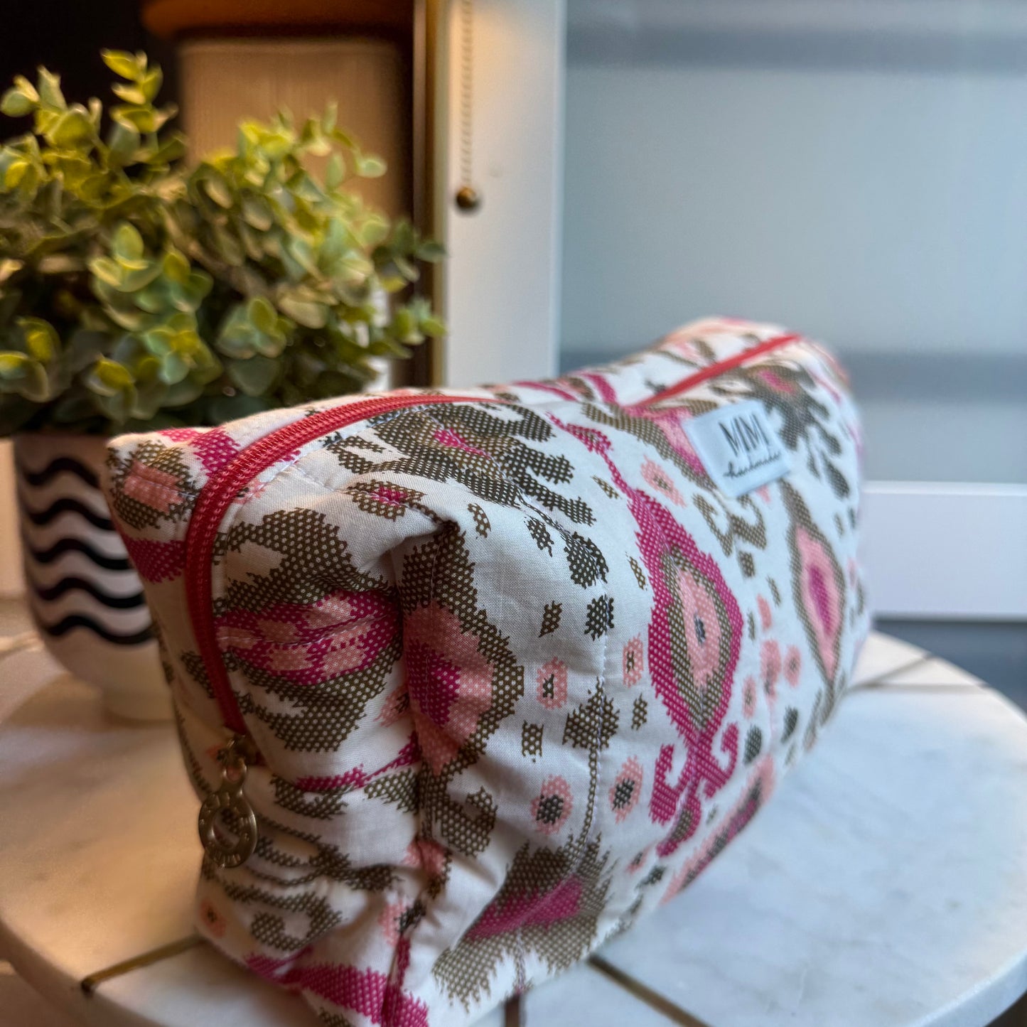 Pink Ikat Quilted Pouch