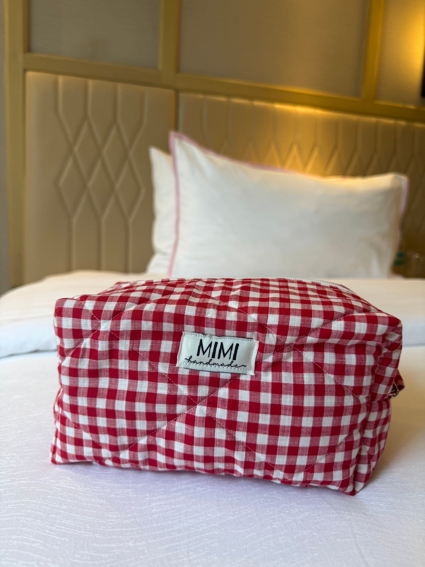 Cherry Check Boxy Pouch